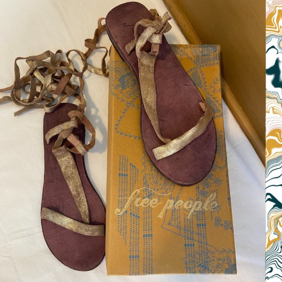 Free People Dahlia Sunkissed Metallic Leather Lace-Up Sandals Size 7 - Picture 9 of 14